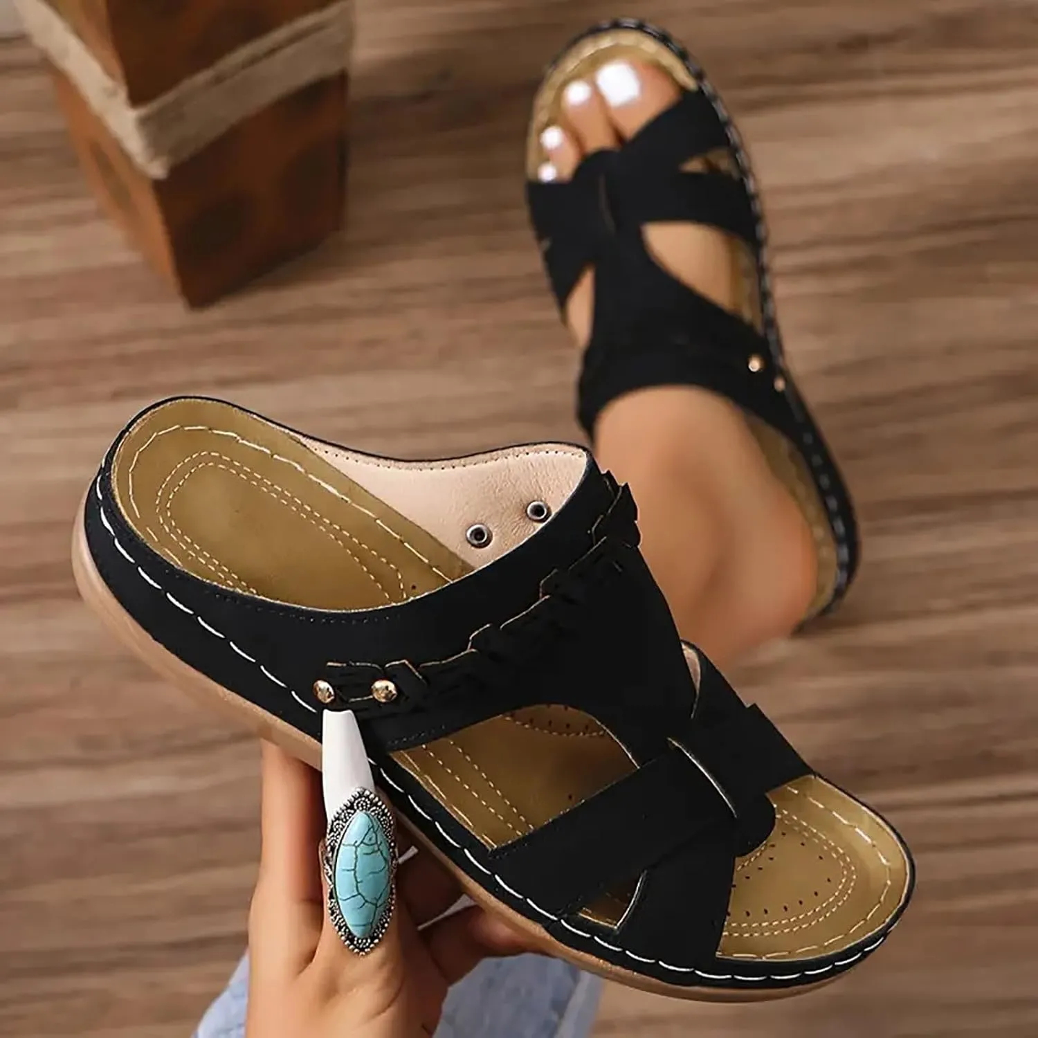 Platform Sandals Women Open Toe Comfort Yoga Mat Wedge Sandals Summer Trendy Thick Sole Slip on Platform Bohemian Shoes Dressy