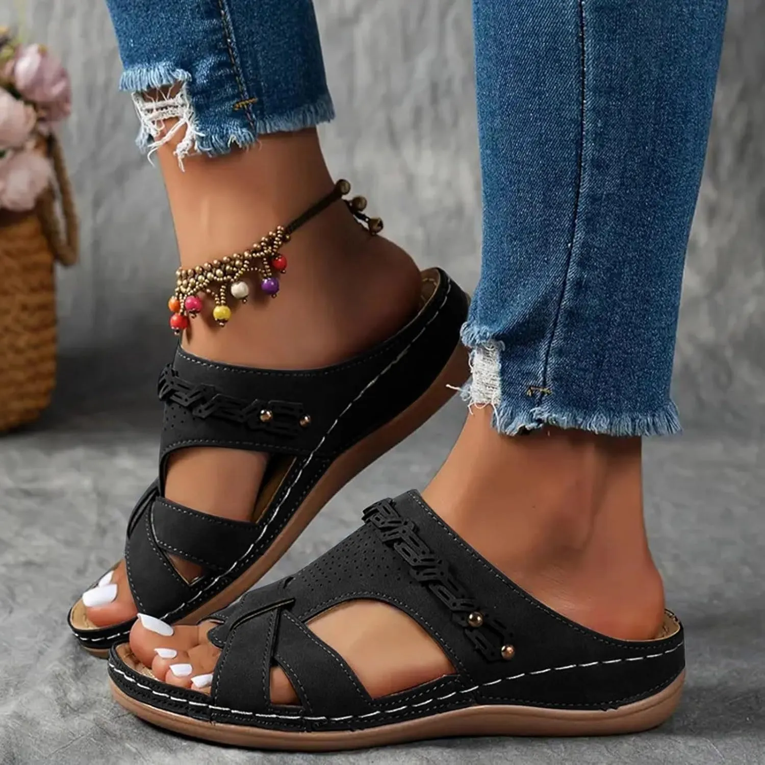 Platform Sandals Women Open Toe Comfort Yoga Mat Wedge Sandals Summer Trendy Thick Sole Slip on Platform Bohemian Shoes Dressy