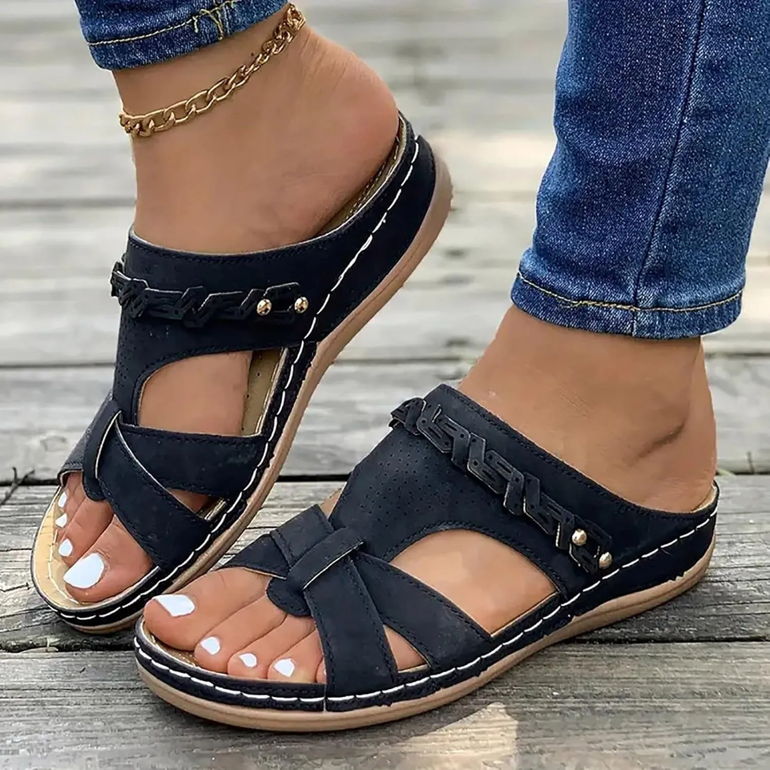 Platform Sandals Women Open Toe Comfort Yoga Mat Wedge Sandals Summer Trendy Thick Sole Slip on Platform Bohemian Shoes Dressy