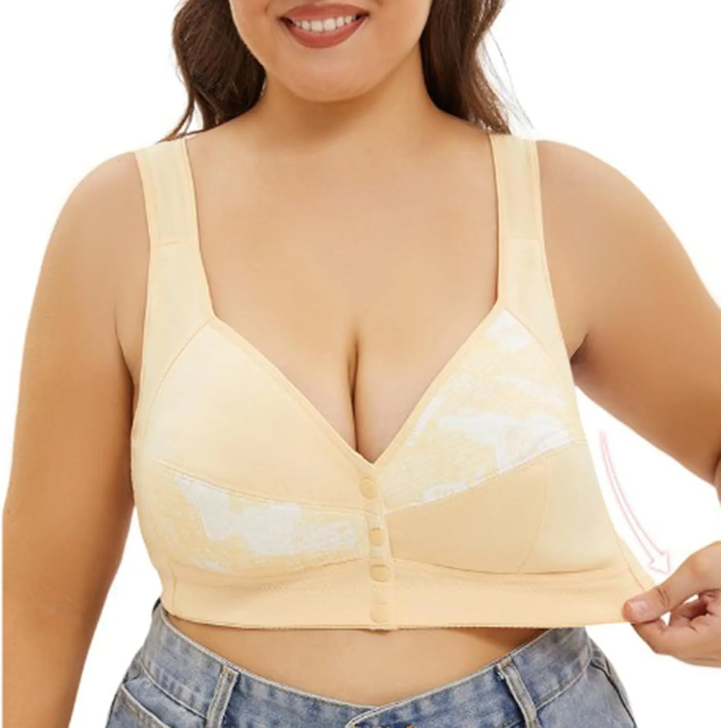 Plus Size Bras for Women Front-Closure Double Support Bras No Underwire Soft Underarm-Smoothing Flex Fit Underwear