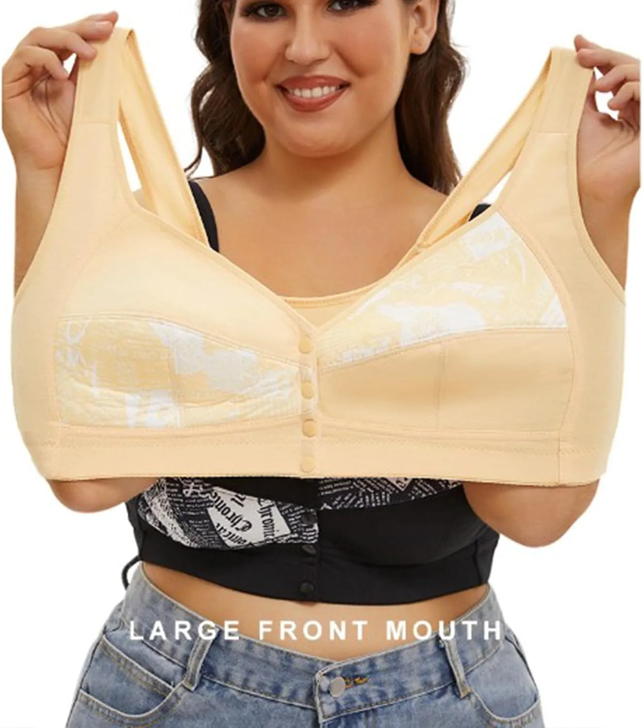 Plus Size Bras for Women Front-Closure Double Support Bras No Underwire Soft Underarm-Smoothing Flex Fit Underwear