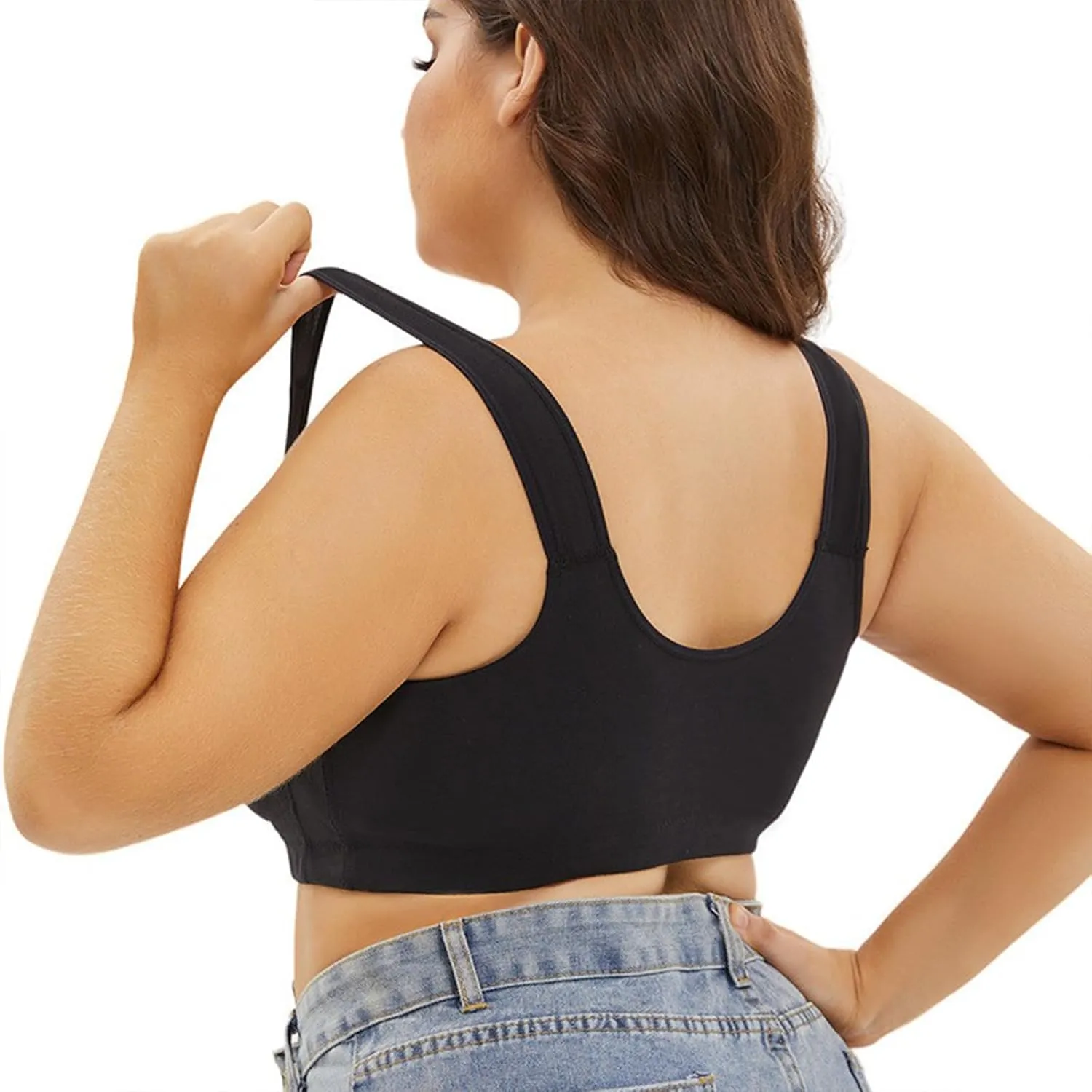 Plus Size Bras for Women Front-Closure Double Support Bras No Underwire Soft Underarm-Smoothing Flex Fit Underwear