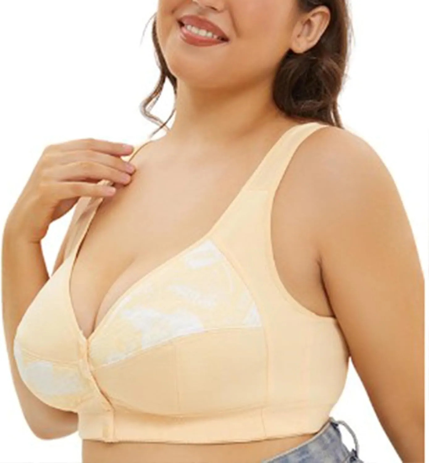 Plus Size Bras for Women Front-Closure Double Support Bras No Underwire Soft Underarm-Smoothing Flex Fit Underwear