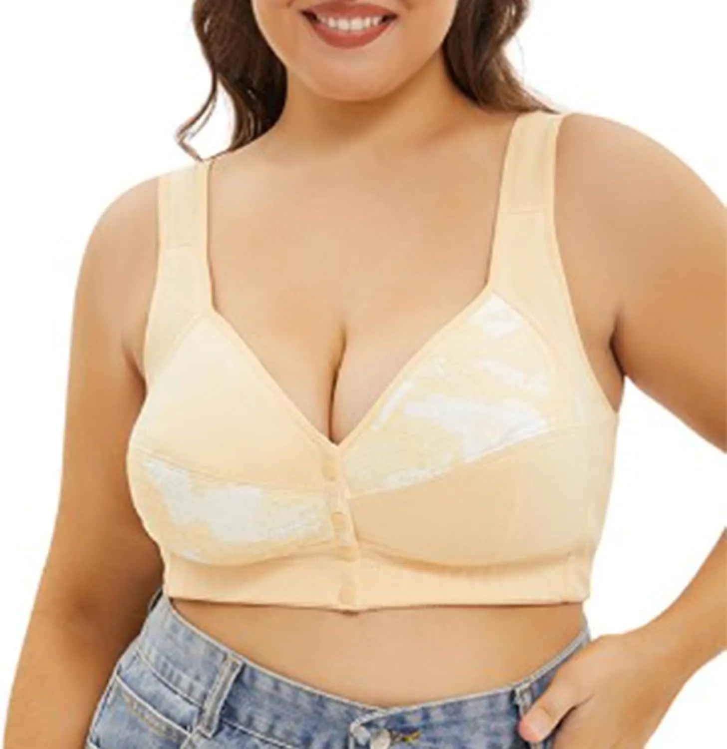 Plus Size Bras for Women Front-Closure Double Support Bras No Underwire Soft Underarm-Smoothing Flex Fit Underwear
