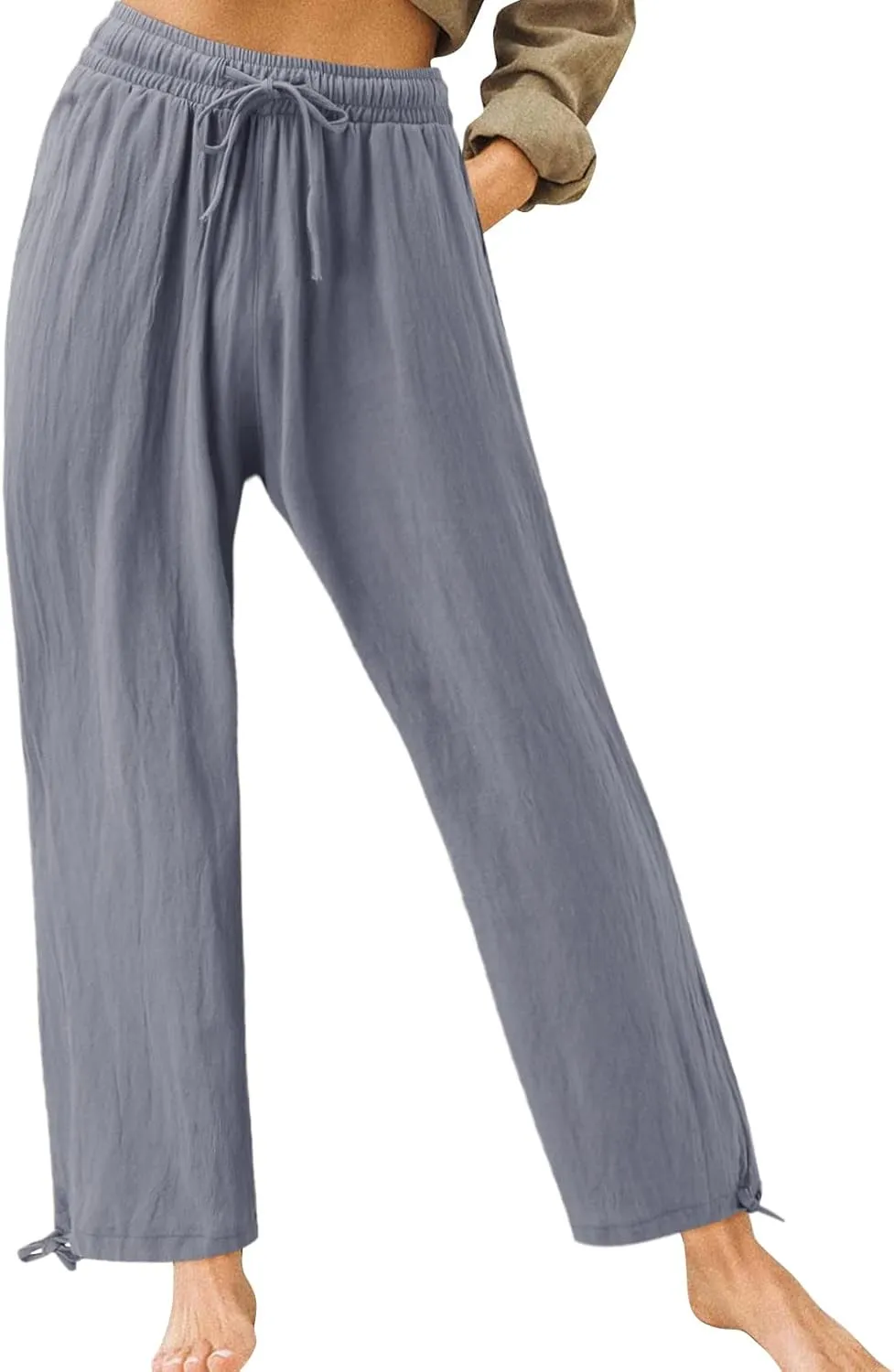 Plus Size Linen Pants for Women Casual High Waisted Wide Leg Palazzo Pants Summer Flowy Beach Trousers with Pockets