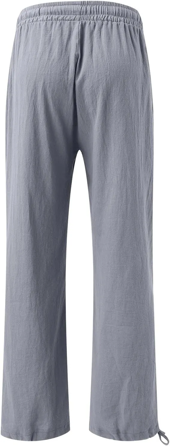 Plus Size Linen Pants for Women Casual High Waisted Wide Leg Palazzo Pants Summer Flowy Beach Trousers with Pockets