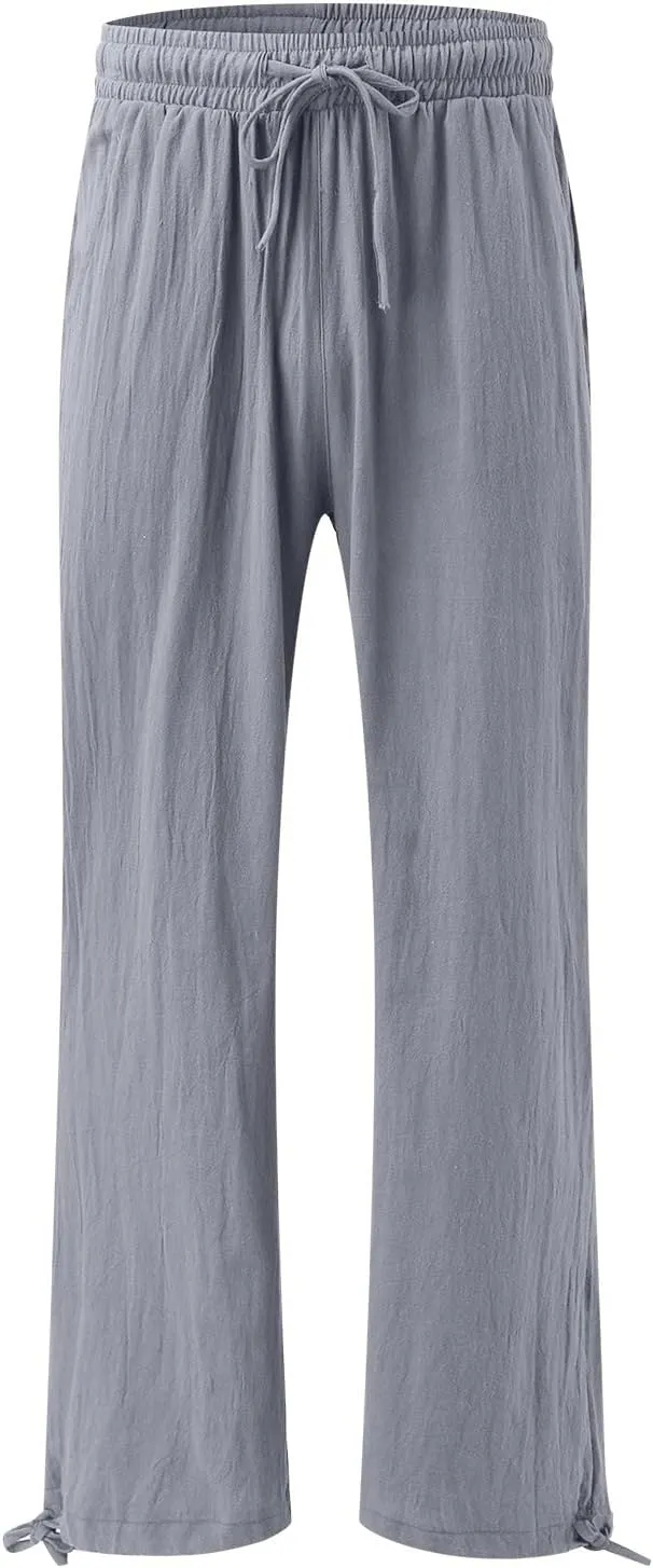 Plus Size Linen Pants for Women Casual High Waisted Wide Leg Palazzo Pants Summer Flowy Beach Trousers with Pockets