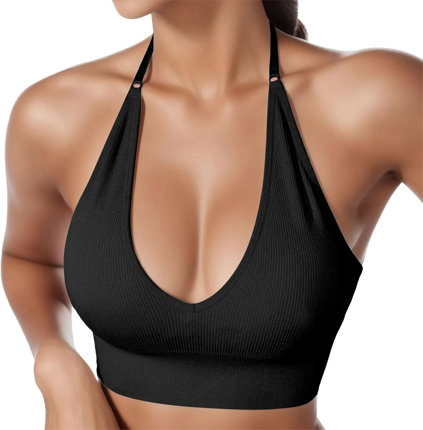 Push Up Sport Bra Tank TopHigh Impact Halter Neck Workout T-Shirt Bras High Supports Comfort Breathability Gym Tops