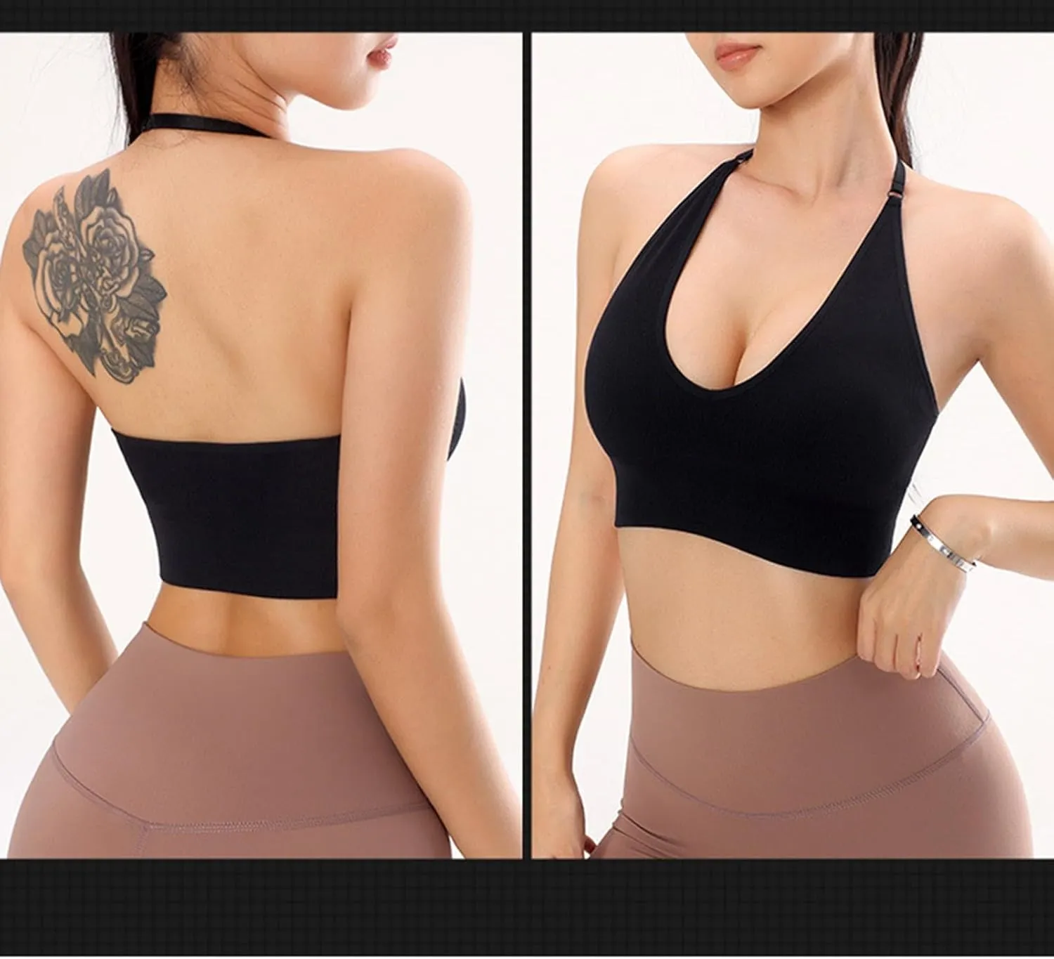 Push Up Sport Bra Tank TopHigh Impact Halter Neck Workout T-Shirt Bras High Supports Comfort Breathability Gym Tops
