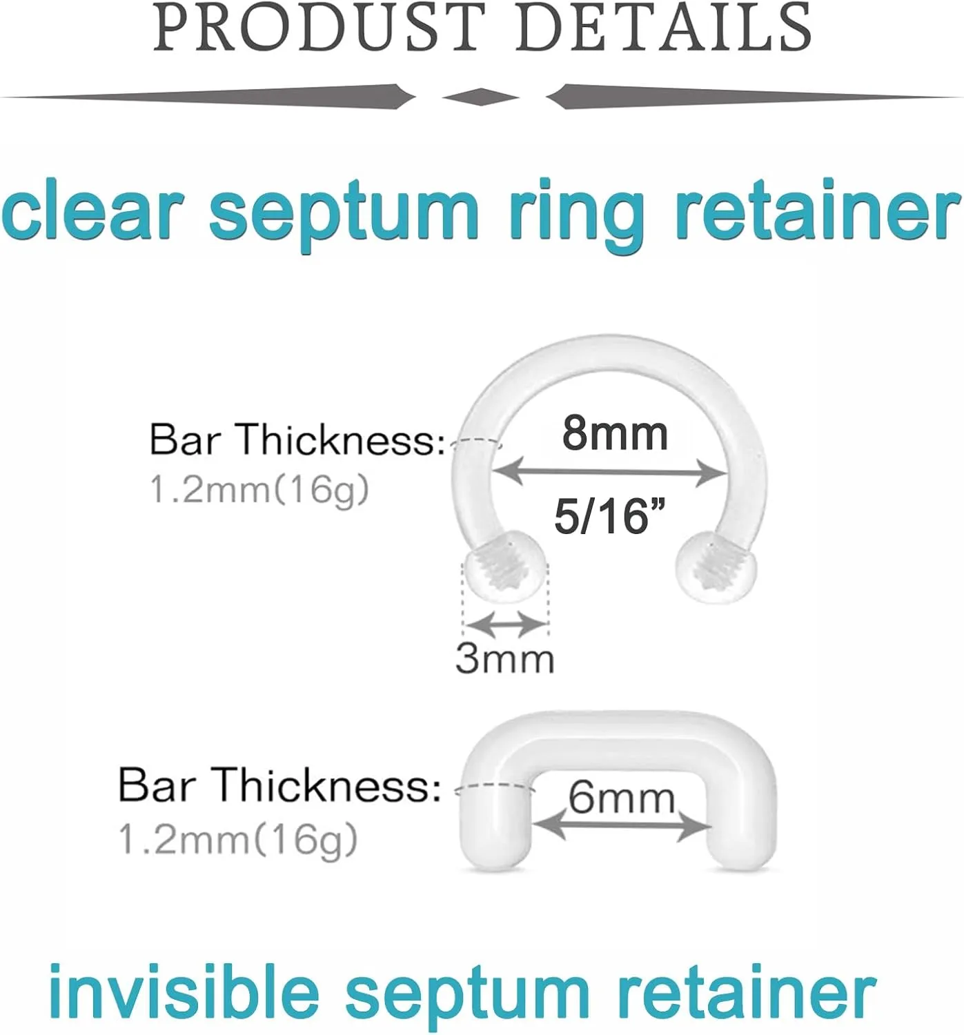 QWALIT Clear Nose Studs for Work Clear Nose Rings for Work Clear Nose Piercing Plastic Nose Rings for Surgery Invisible Nose Retainer Clear Cartilage Earring Clear Earrings for Sports Septum Retainer