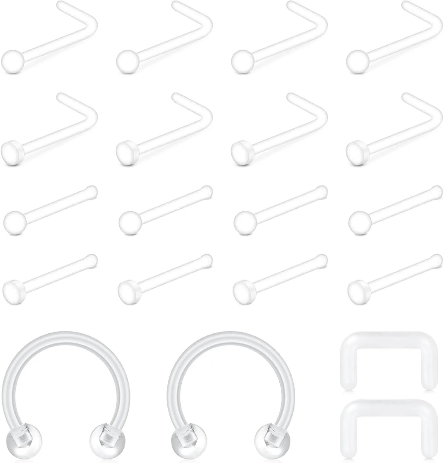 QWALIT Clear Nose Studs for Work Clear Nose Rings for Work Clear Nose Piercing Plastic Nose Rings for Surgery Invisible Nose Retainer Clear Cartilage Earring Clear Earrings for Sports Septum Retainer