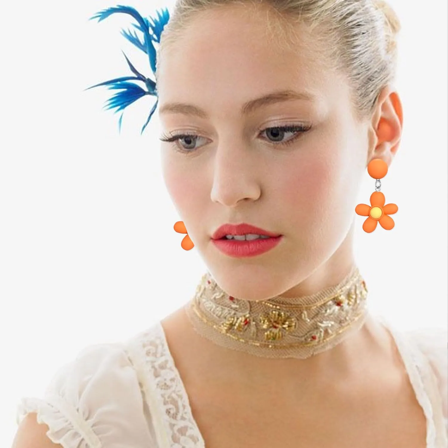Resin Daisy Flower Stud Earrings Cute Dangle Little Sun Flower Drop Earring for Women Jewelry