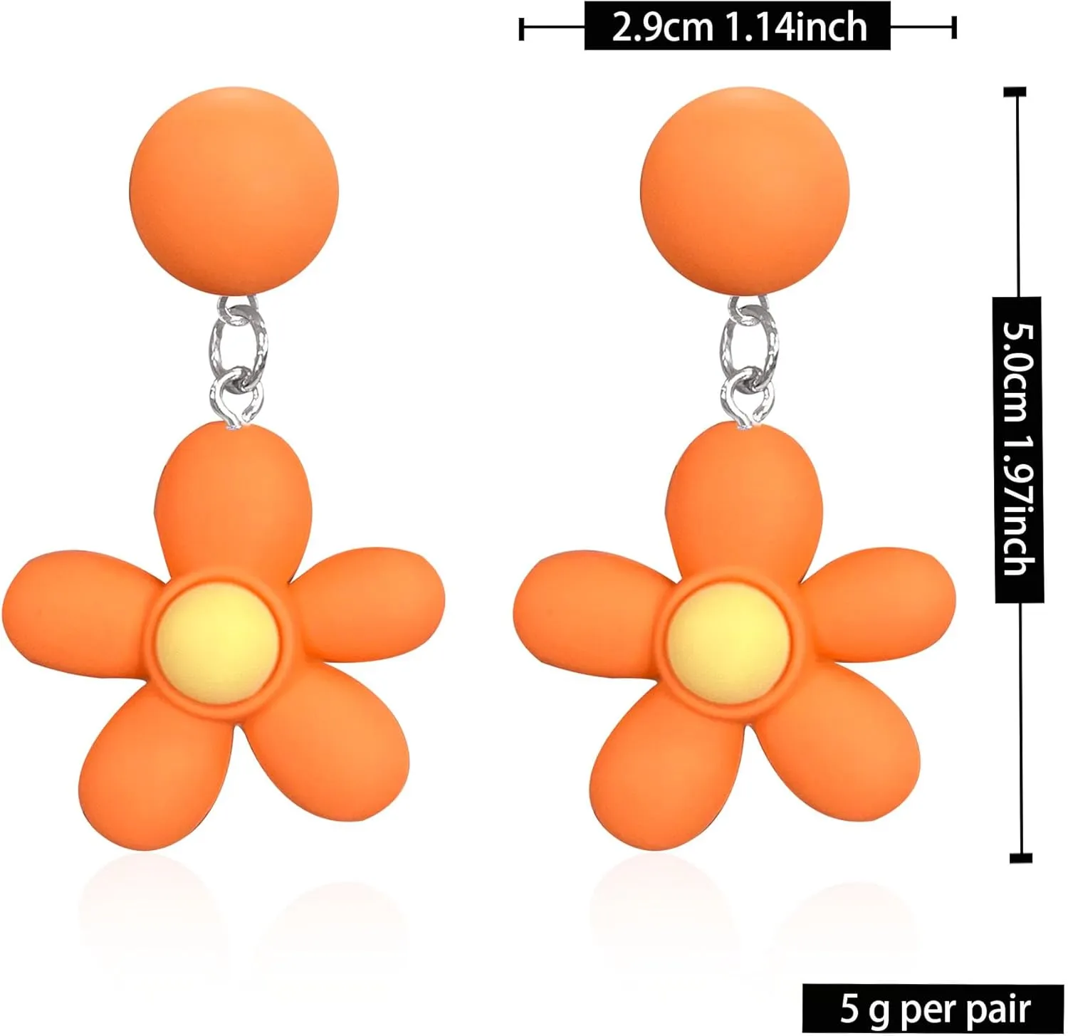Resin Daisy Flower Stud Earrings Cute Dangle Little Sun Flower Drop Earring for Women Jewelry
