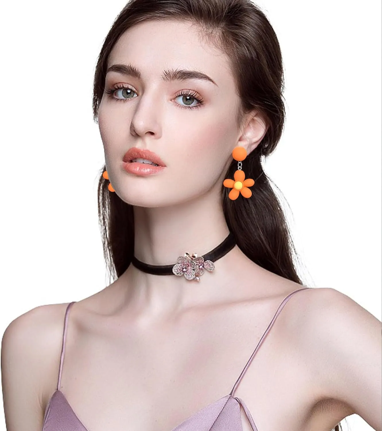 Resin Daisy Flower Stud Earrings Cute Dangle Little Sun Flower Drop Earring for Women Jewelry