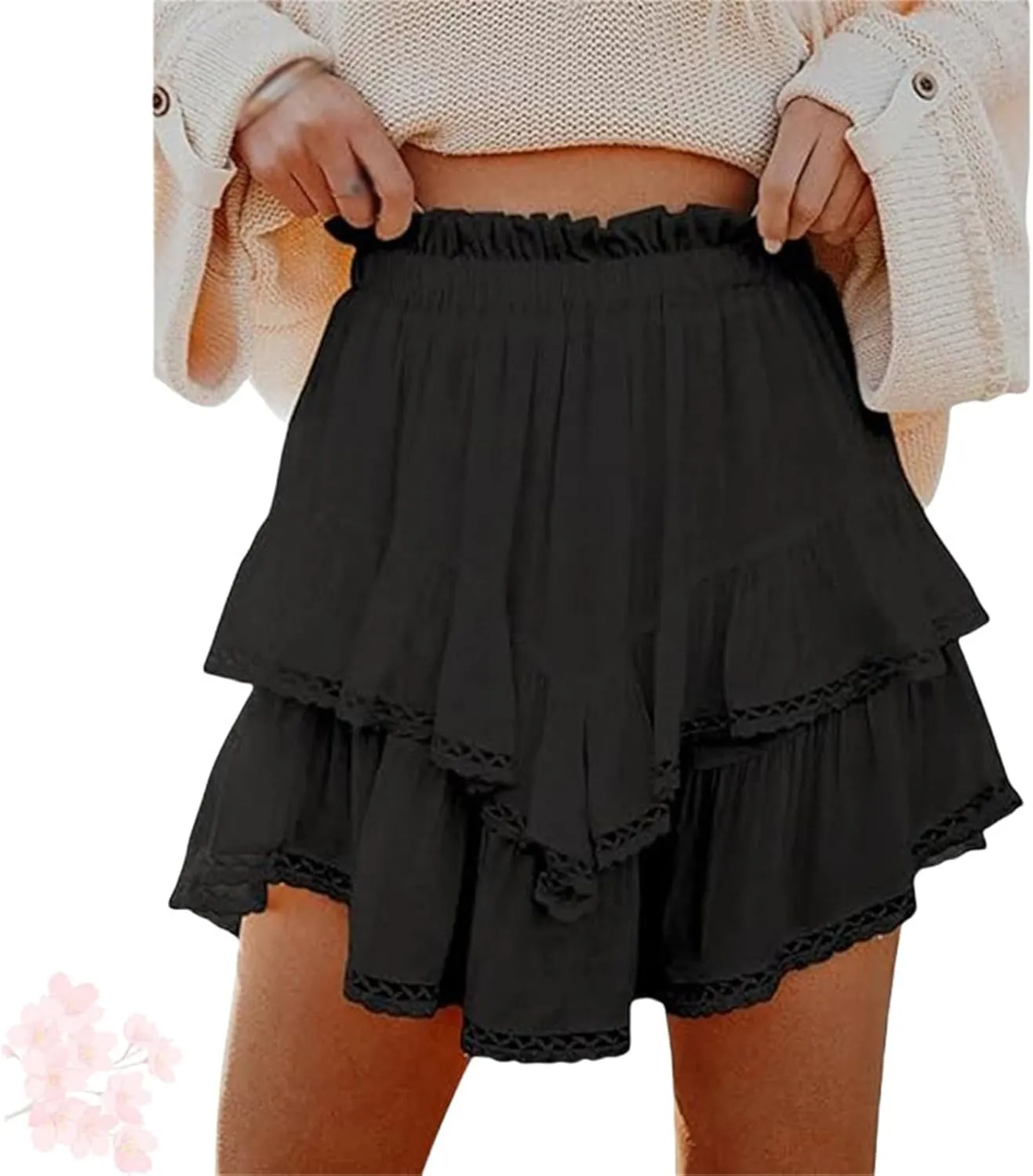 Ruffle Skorts for Woman Boho Tiered Flowy Short Skirt, Casual High Waist Mini Skirts, Ruffle Tiered Skorts, Flowy Skort for