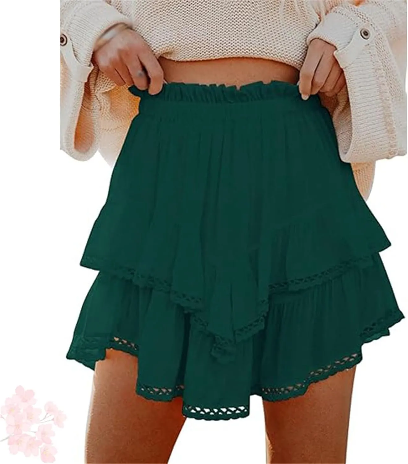 Ruffle Skorts for Woman Boho Tiered Flowy Short Skirt, Casual High Waist Mini Skirts, Ruffle Tiered Skorts, Flowy Skort for