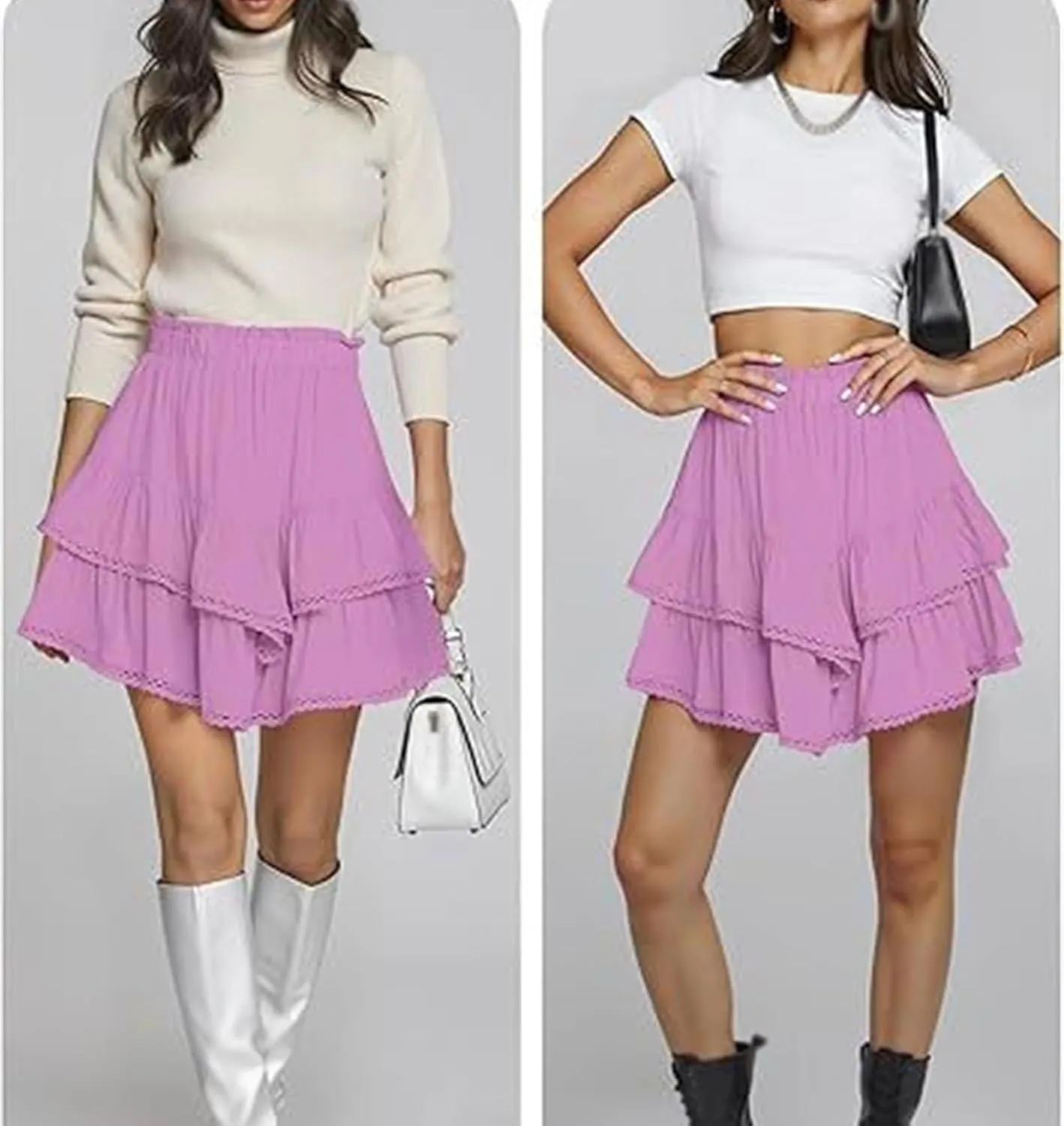 Ruffle Skorts for Woman Boho Tiered Flowy Short Skirt, Casual High Waist Mini Skirts, Ruffle Tiered Skorts, Flowy Skort for