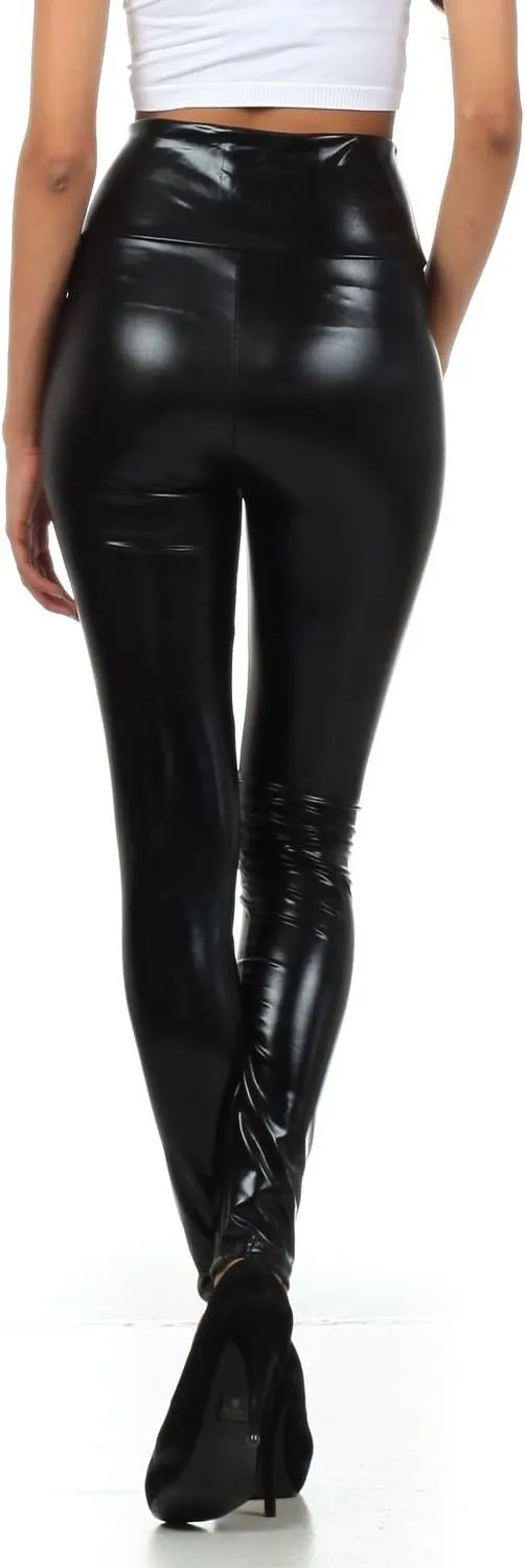 Sakkas Shiny Liquid Metallic High Waist Stretch Leggings - Made in USA