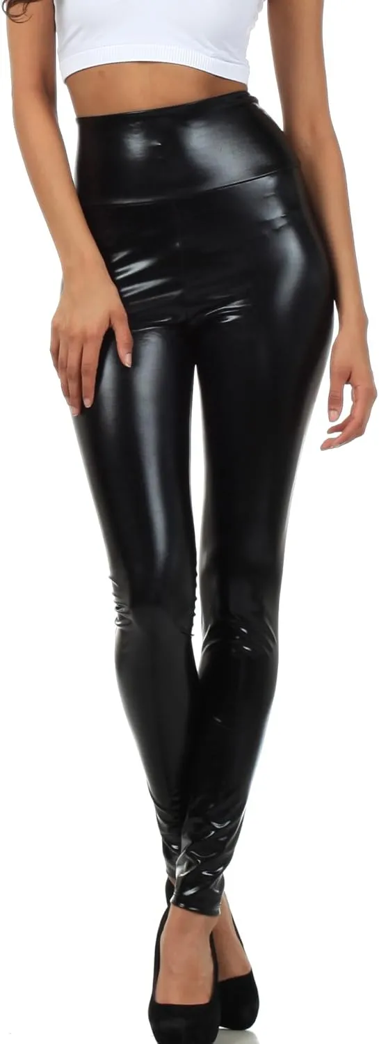 Sakkas Shiny Liquid Metallic High Waist Stretch Leggings - Made in USA