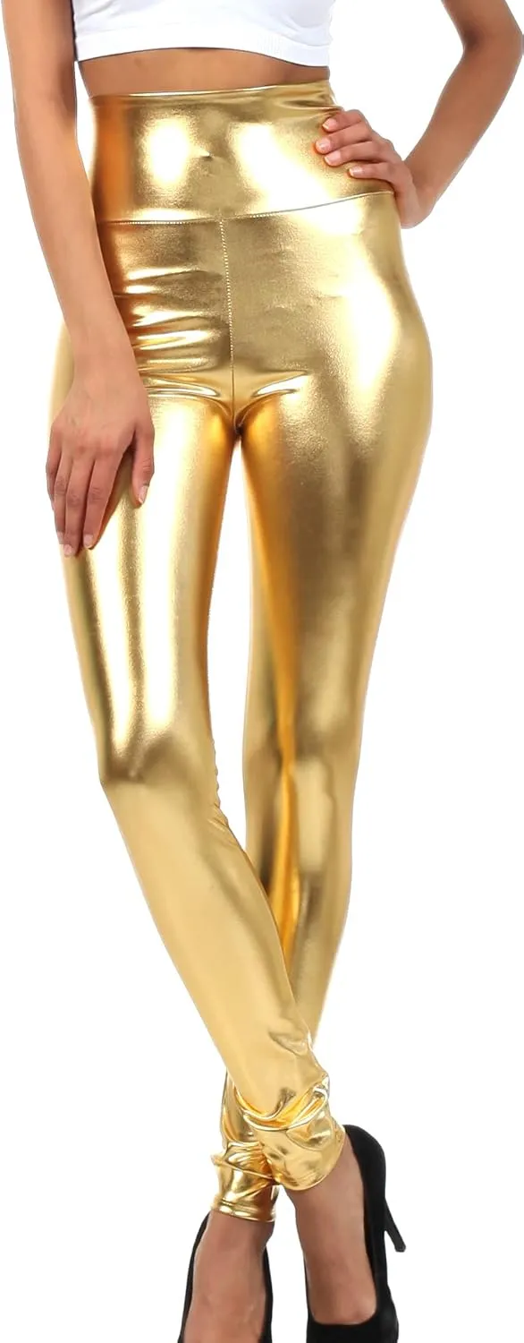 Sakkas Shiny Liquid Metallic High Waist Stretch Leggings - Made in USA