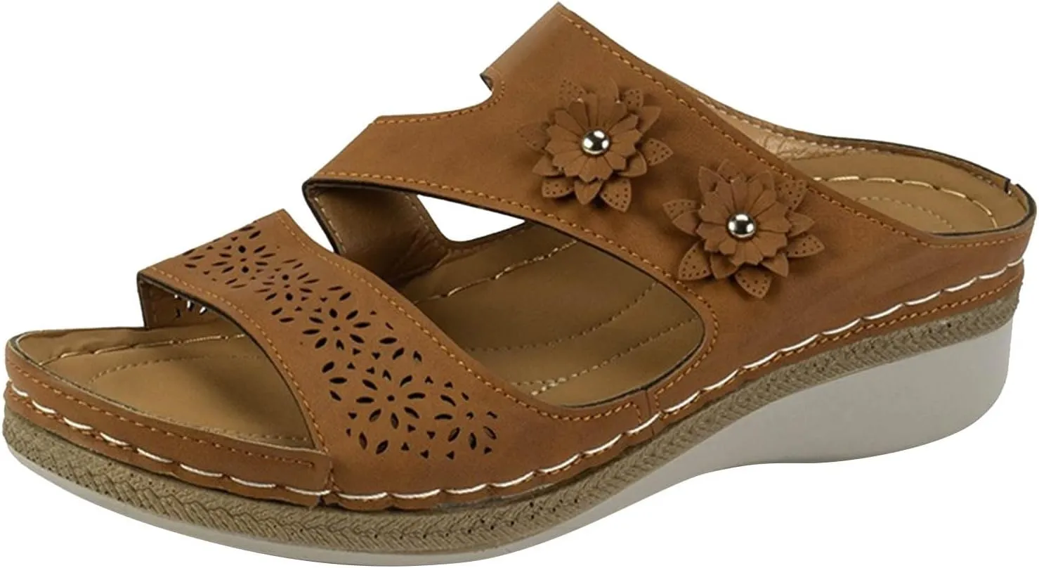 Sandals for Women 2025 Orthopedic Wedge Shoes Wide Width Slide Sandals with Arch Support Casual Slip On Summer Shoes