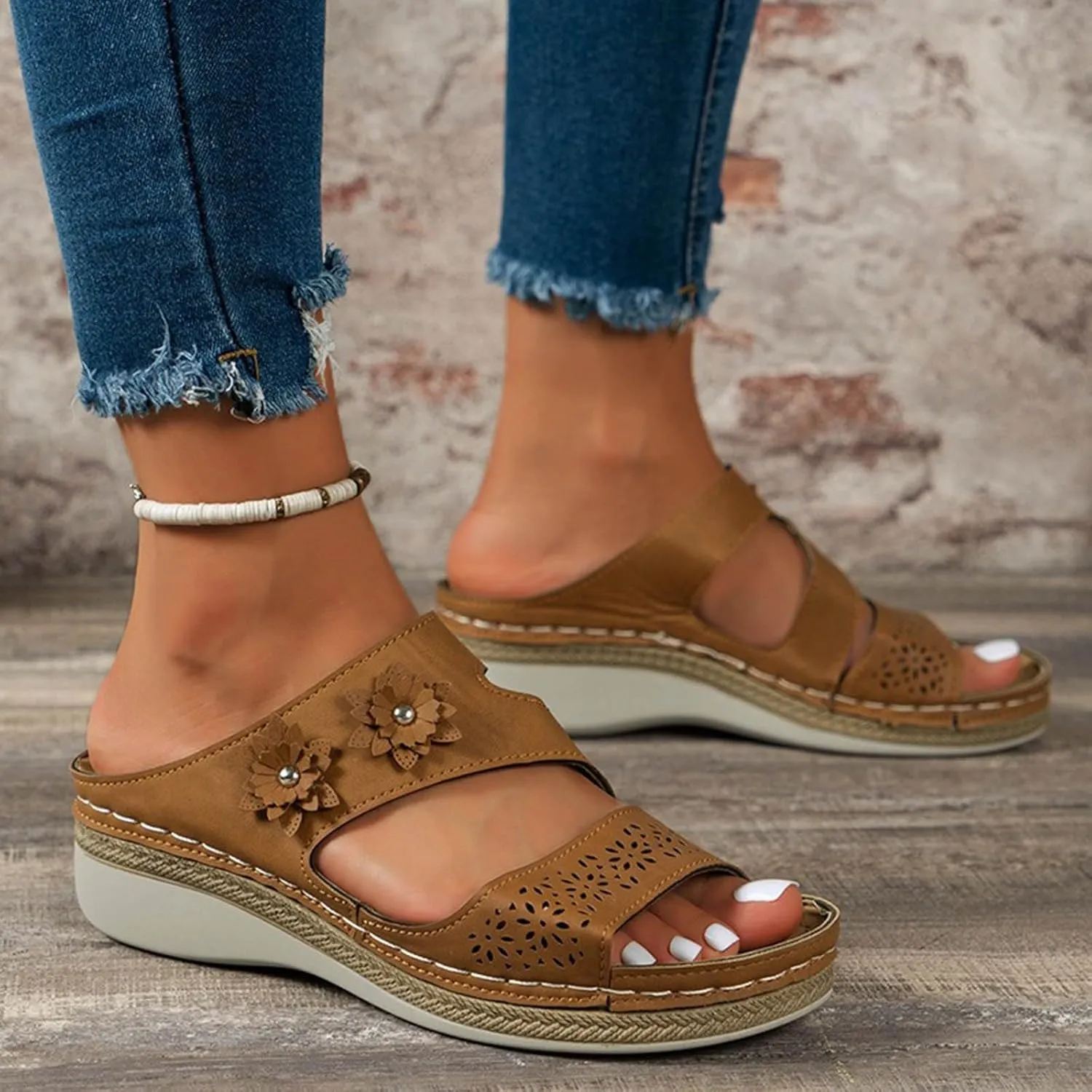Sandals for Women 2025 Orthopedic Wedge Shoes Wide Width Slide Sandals with Arch Support Casual Slip On Summer Shoes