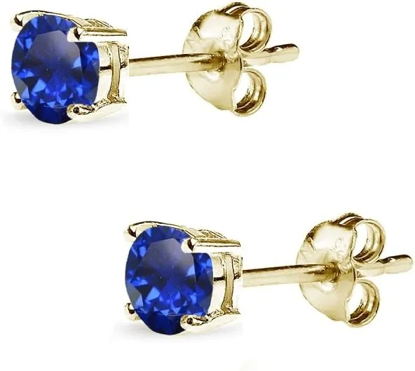 Sapphire Earrings for Women Sterling Silver Trendy Round-Cut Created Blue Gemstone Solitaire Studs for Men Bridesmaids Prom Gift