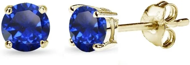 Sapphire Earrings for Women Sterling Silver Trendy Round-Cut Created Blue Gemstone Solitaire Studs for Men Bridesmaids Prom Gift