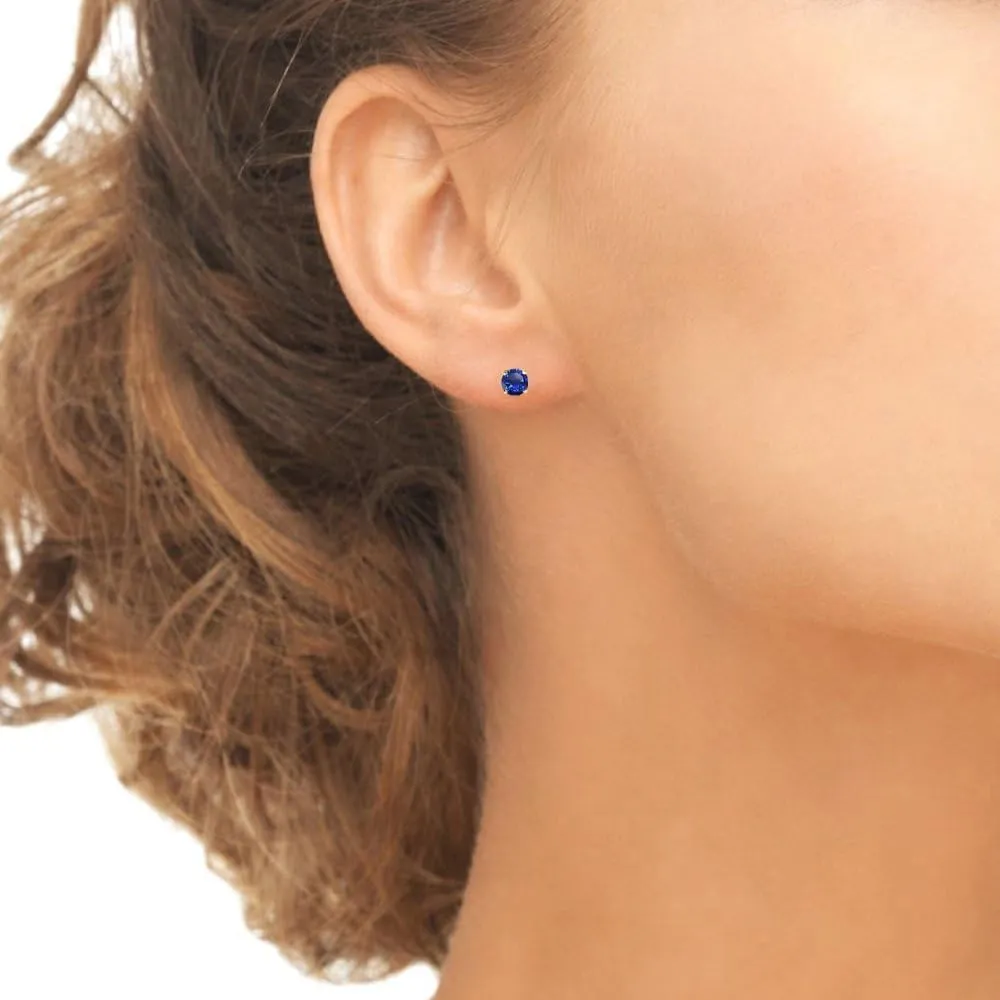 Sapphire Earrings for Women Sterling Silver Trendy Round-Cut Created Blue Gemstone Solitaire Studs for Men Bridesmaids Prom Gift