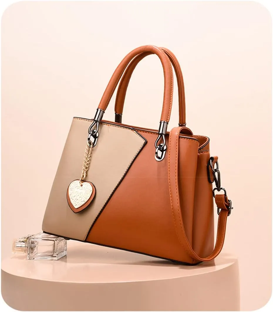 Satchel Handbag for Women Top Handle Crossbody Bag Two Toned Tote Purse Large Ladies Shoulder Bag with Zipper (Black)