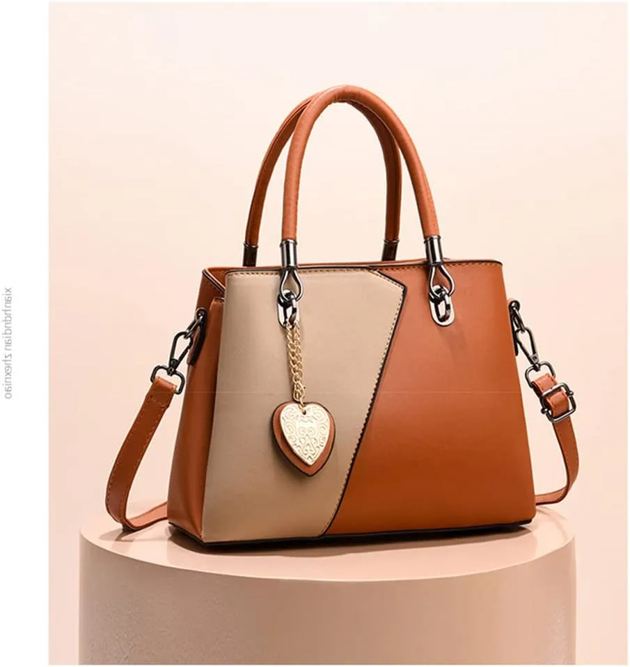 Satchel Handbag for Women Top Handle Crossbody Bag Two Toned Tote Purse Large Ladies Shoulder Bag with Zipper (Black)