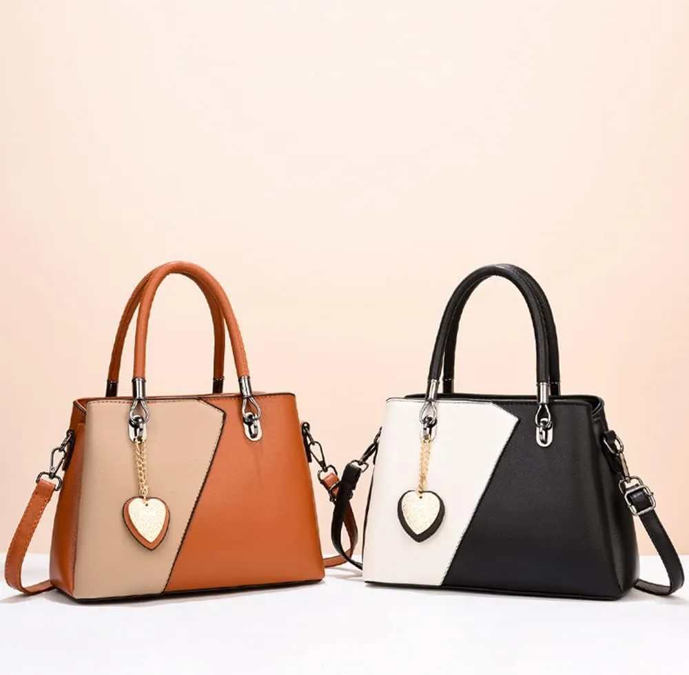 Satchel Handbag for Women Top Handle Crossbody Bag Two Toned Tote Purse Large Ladies Shoulder Bag with Zipper (Black)