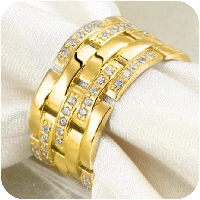 Sdouefos 9MM Titanium Stainless Steel High Polished 18K Gold Plated Channel Set Cubic Zirconia CZ Promise Engagement Band Gold Wedding Ring Comfort Fit Men's Rings Wide Diamond Rings Size 9