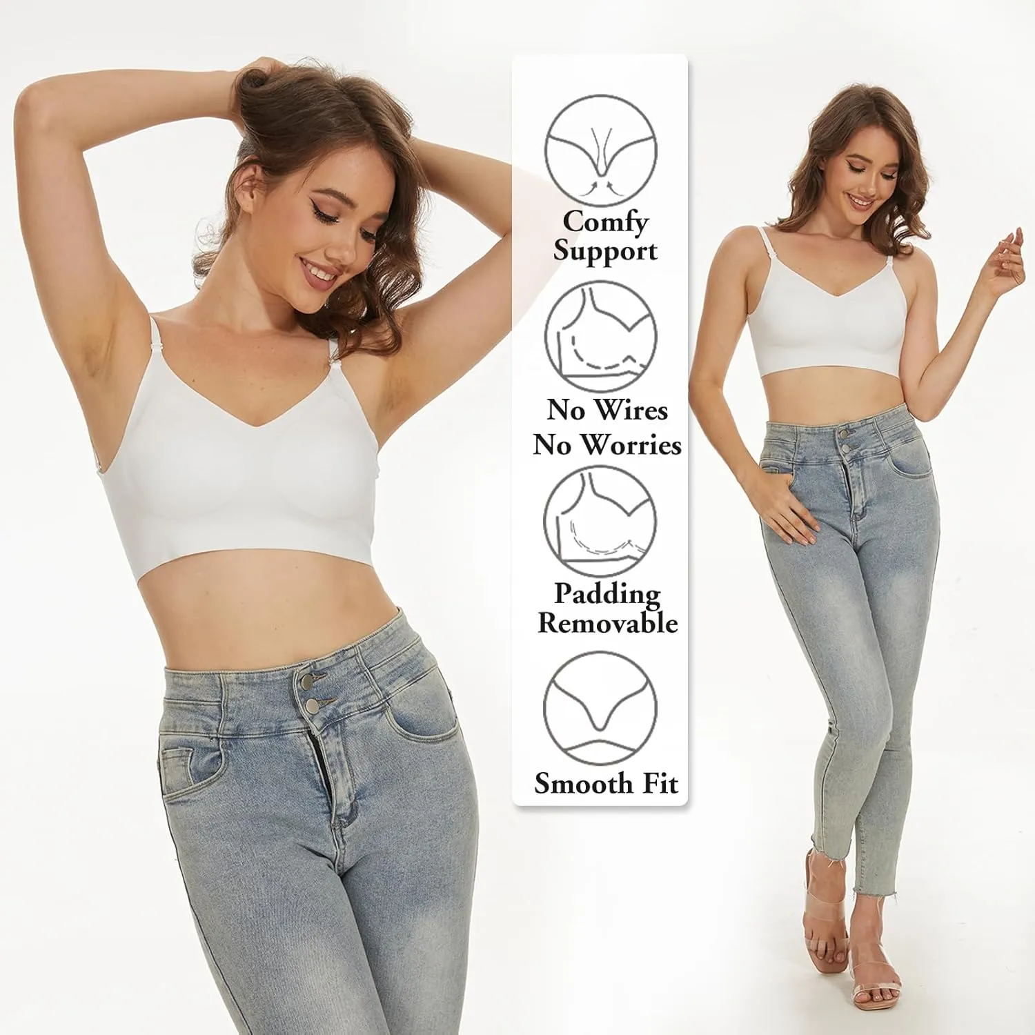 Seamless Low Back Bra,Convertible Multiway Backless Halter Bra with Removeable Padding Wirefree Bralette for Women