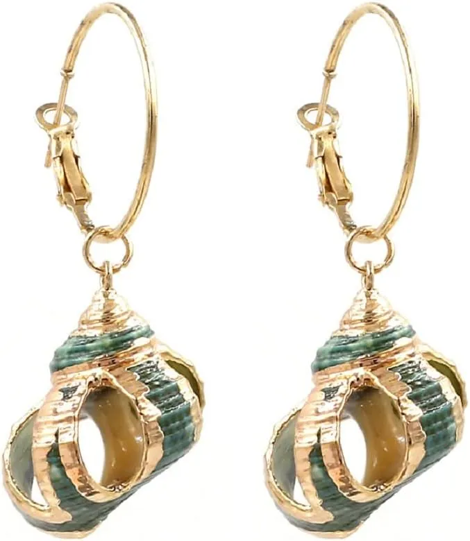 Seashell Conch Earrings for Women, Cute Seashell Earrings, Ocean Sea Shell Dangle Earrings Hypoallergenic, Beach Seashell Statement Drop Earrings, Cowrie Shell Bohemian Earrings Studs