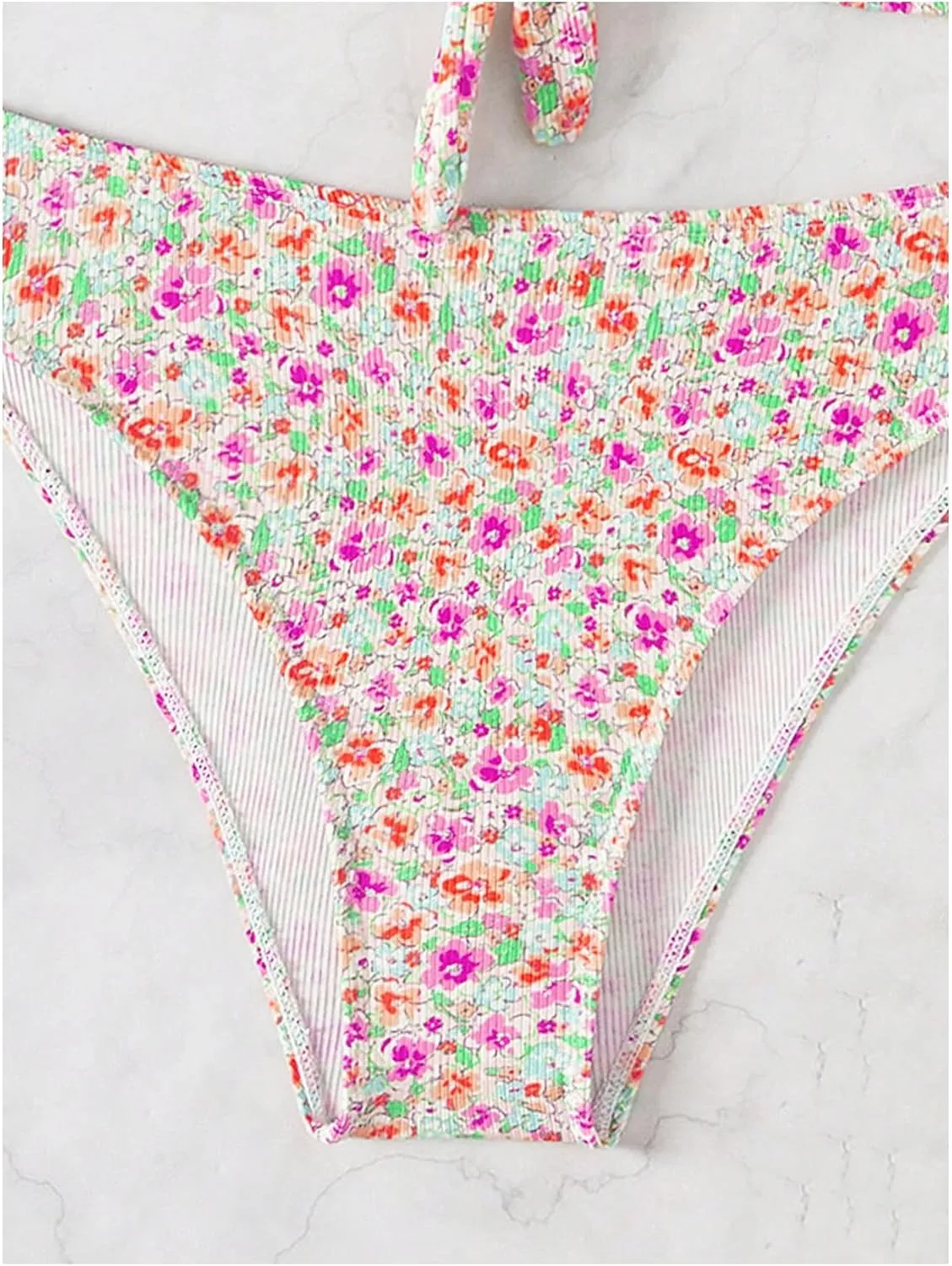 SHENHE Women's Floral Swimsuits 2 Piece Tie Knot Front Mid Waisted Scoop Neck Bikini Set