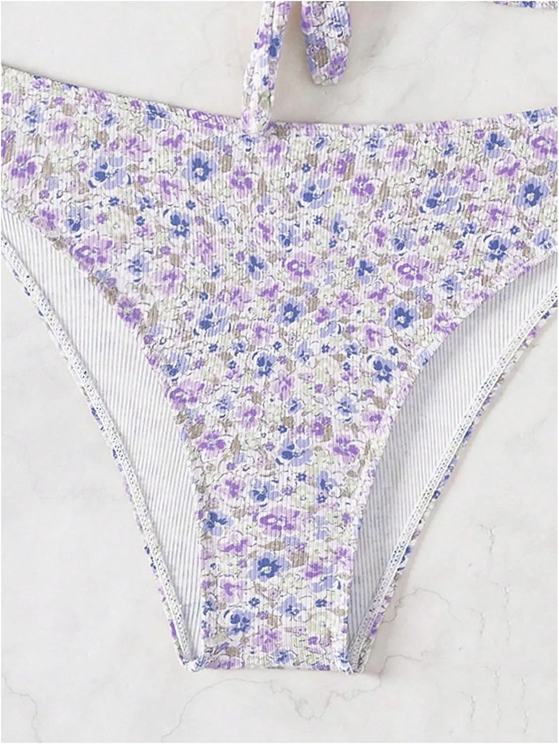 SHENHE Women's Floral Swimsuits 2 Piece Tie Knot Front Mid Waisted Scoop Neck Bikini Set