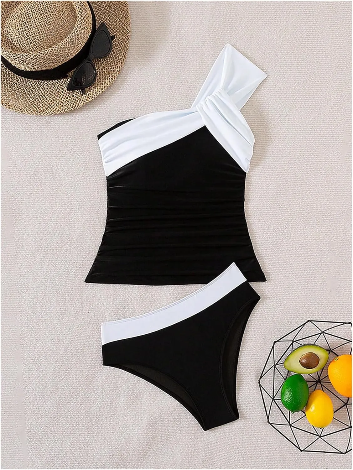 SHENHE Women's One Piece Tankini Swimsuit 2 Piece Tummy Control Color Block Bathing Suit