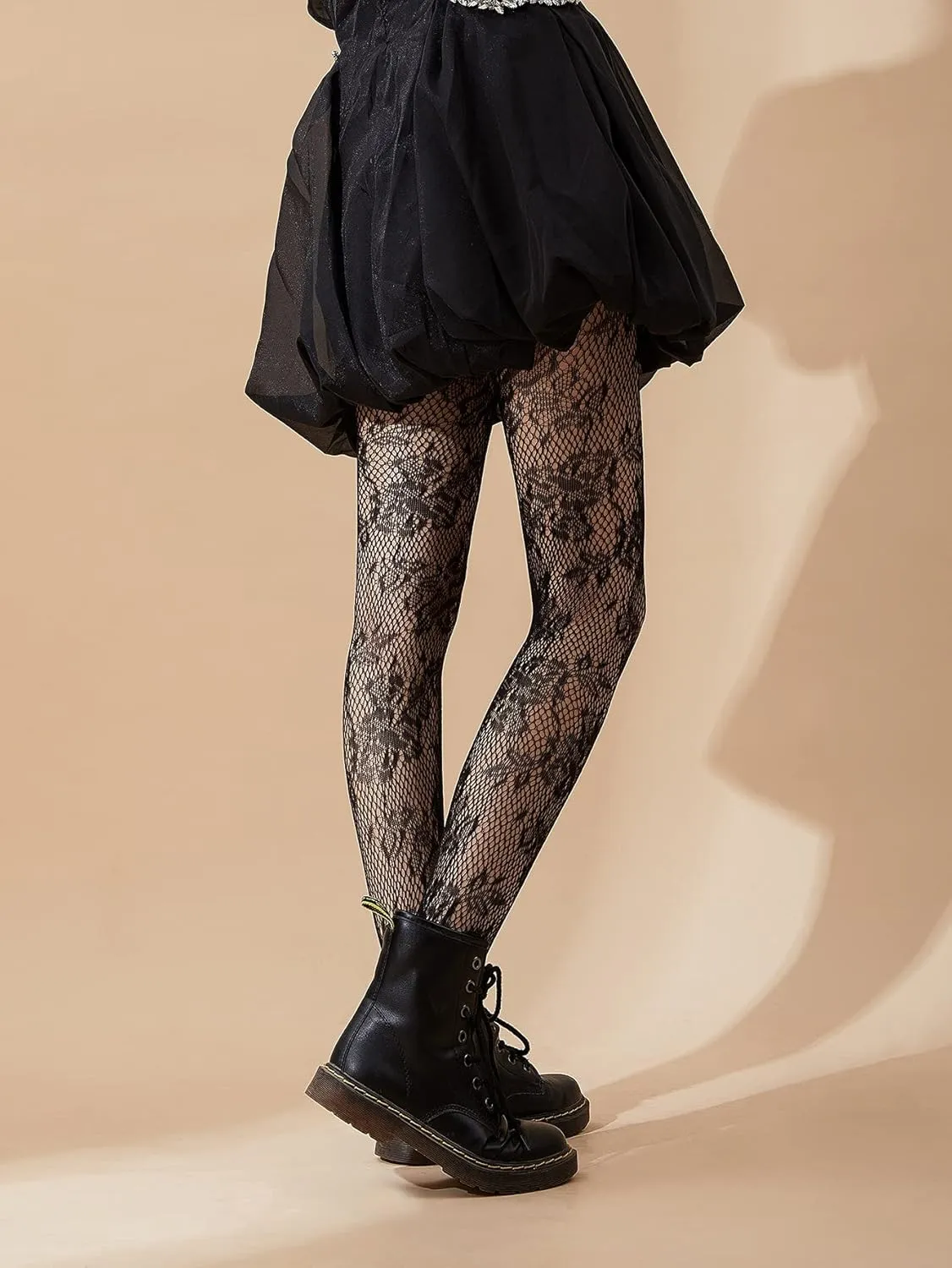 SHENHE Women's Patterned Fishnet Tights High Waist Pantyhose Floral Stockings