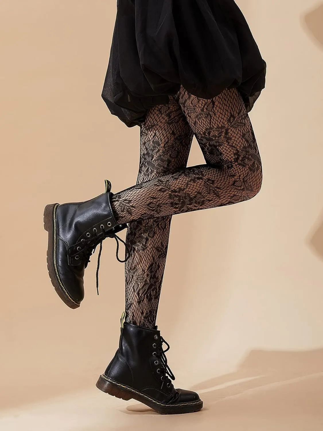 SHENHE Women's Patterned Fishnet Tights High Waist Pantyhose Floral Stockings