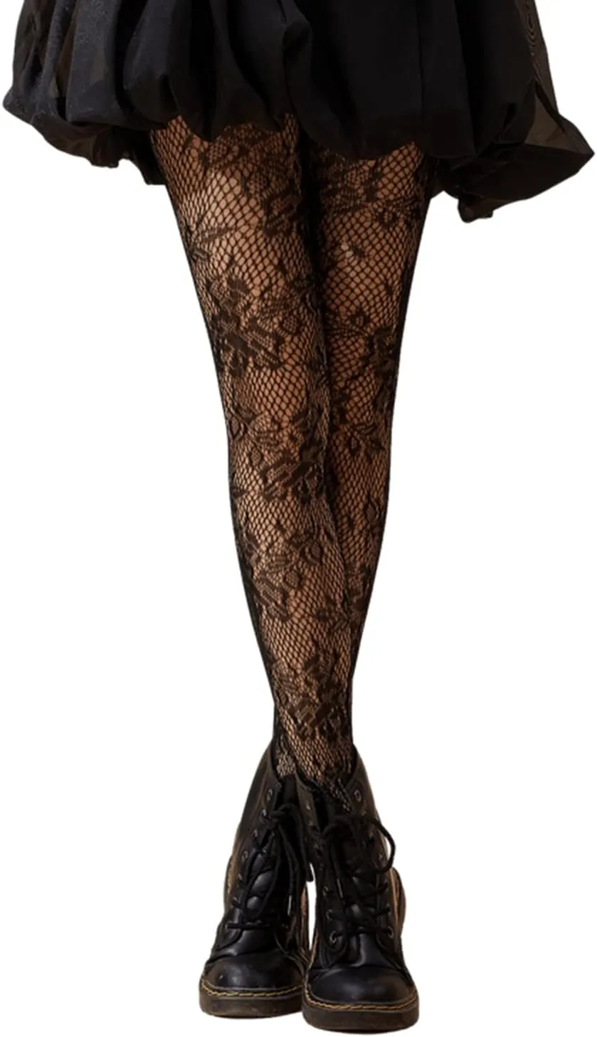 SHENHE Women's Patterned Fishnet Tights High Waist Pantyhose Floral Stockings