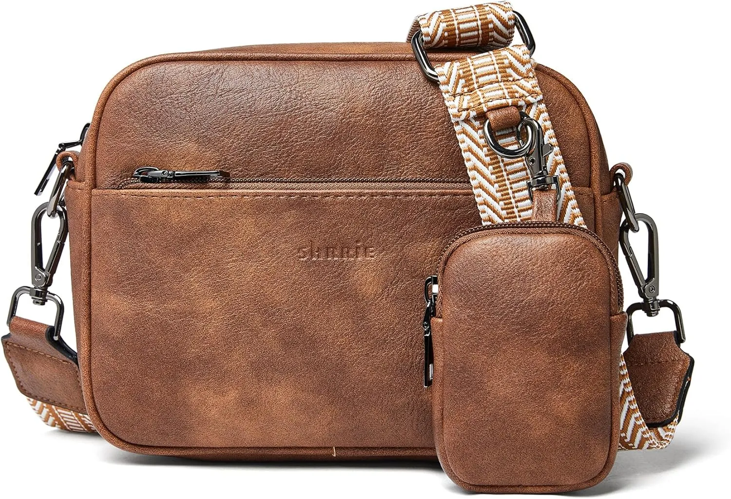 Shrrie Quilted Crossbody Bags for Women - Vegan Leather Crossbody Purses Triple Pocket Small Purses for Women Wide Strap