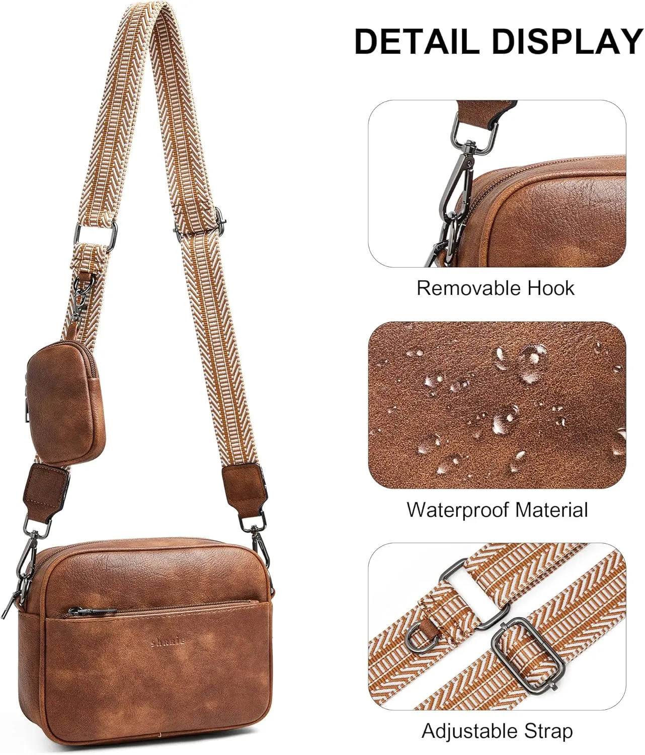 Shrrie Quilted Crossbody Bags for Women - Vegan Leather Crossbody Purses Triple Pocket Small Purses for Women Wide Strap