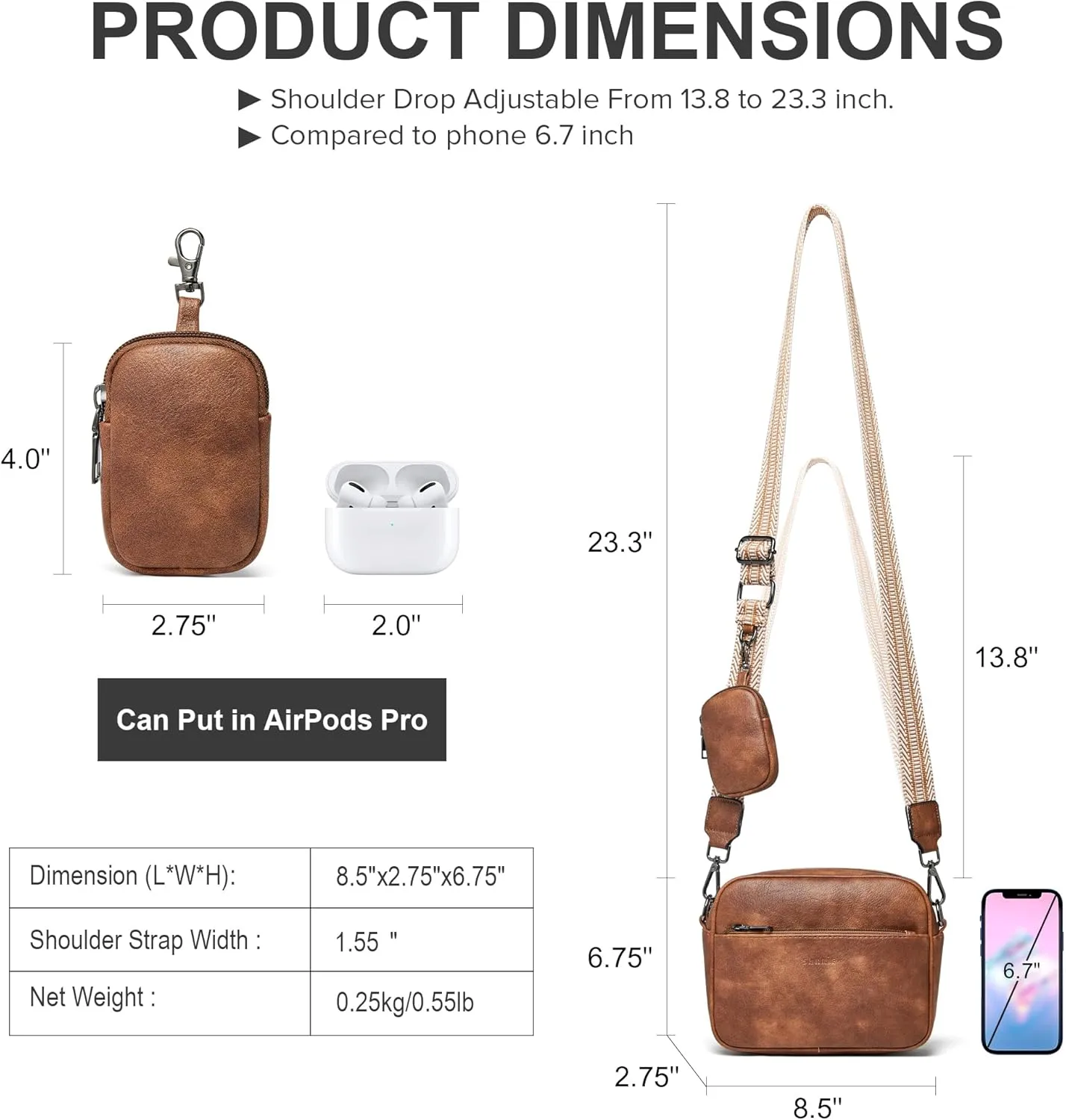 Shrrie Quilted Crossbody Bags for Women - Vegan Leather Crossbody Purses Triple Pocket Small Purses for Women Wide Strap
