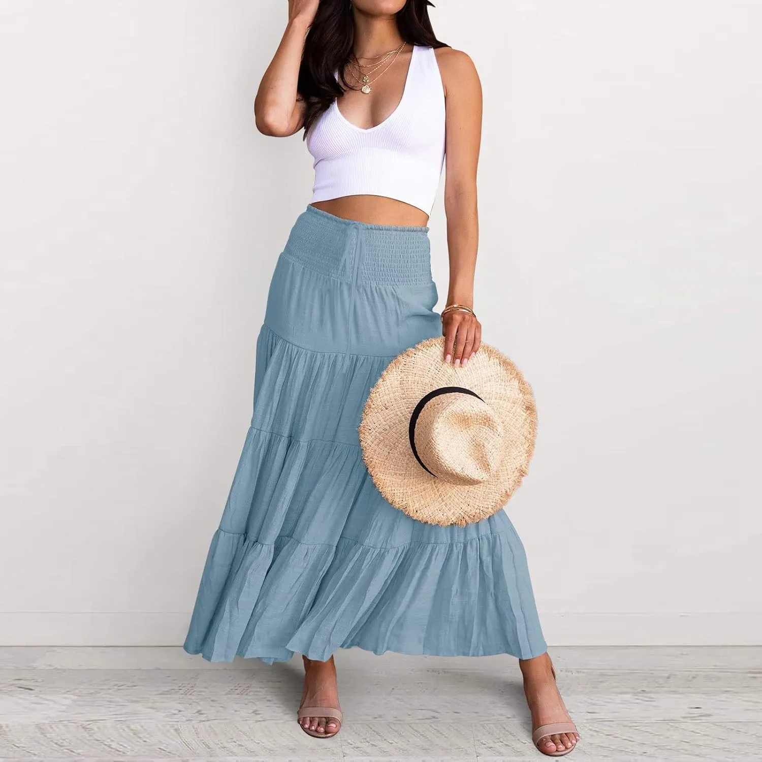 Skirts for Women Trendy High Waist Skirt Long Skirts Elegant Flowy A-line Flared Midi Skirt Maternity Pencil