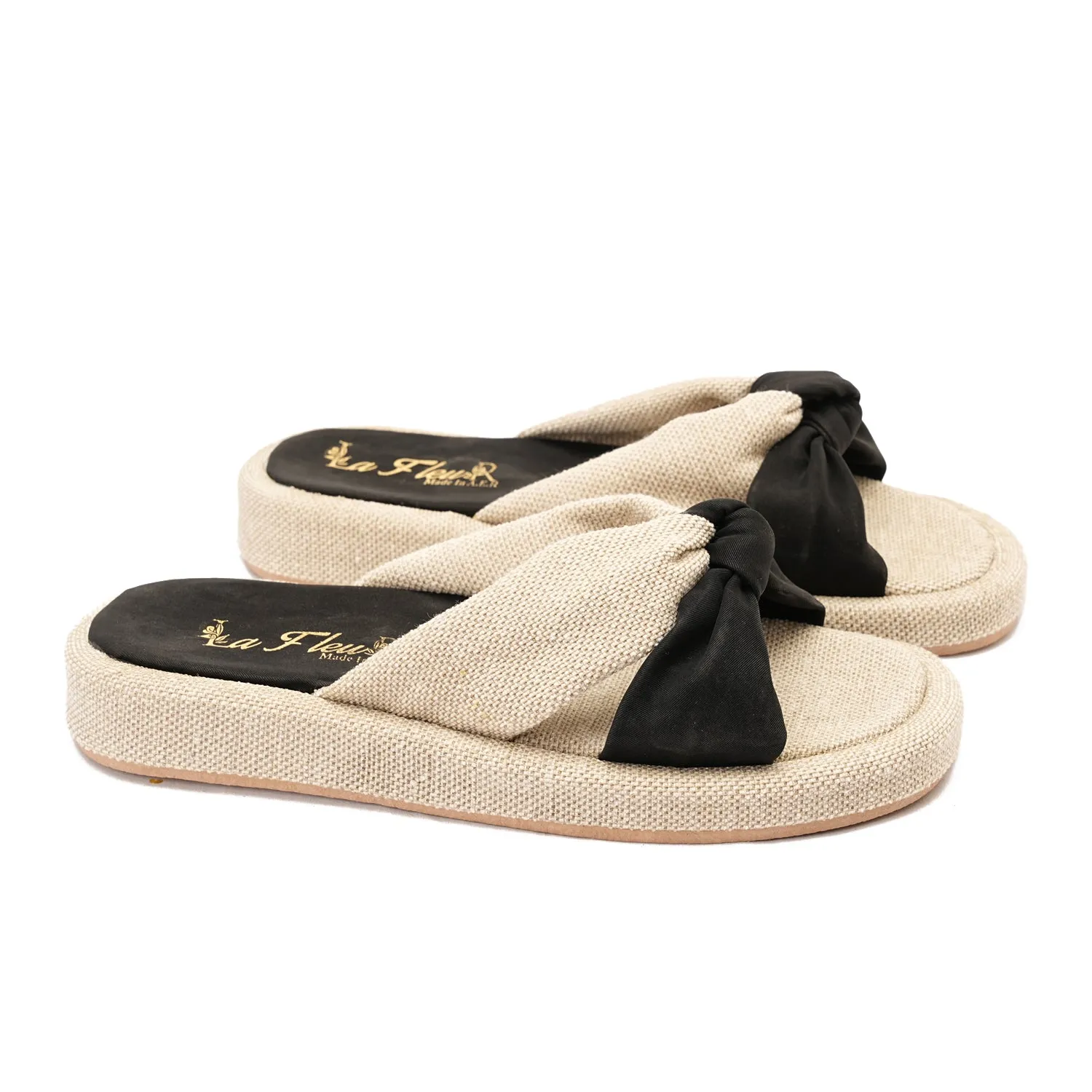 slipper tied with a knot - black
