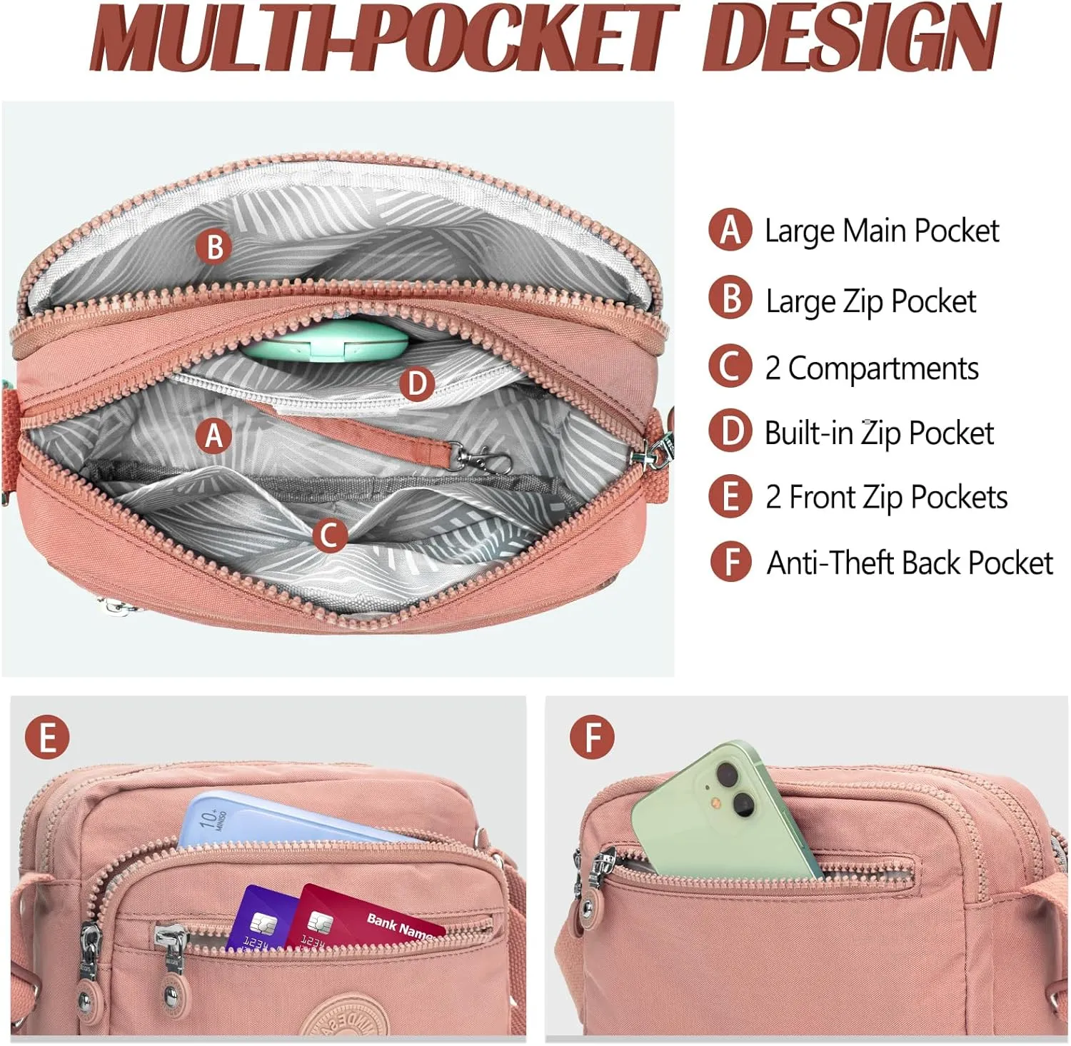 Small Crossbody Bags for Women Nylon Waterproof Lightweight Crossbody Purse Casual Fashion Shoulder Bag Handbags