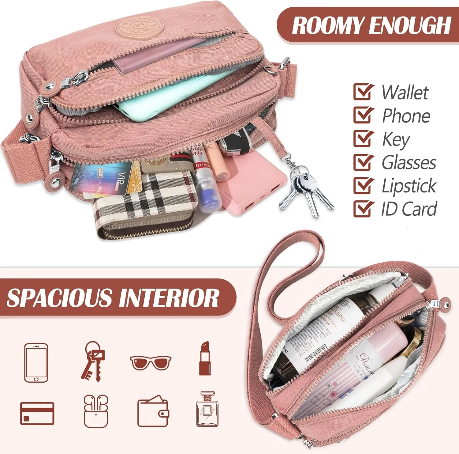 Small Crossbody Bags for Women Nylon Waterproof Lightweight Crossbody Purse Casual Fashion Shoulder Bag Handbags