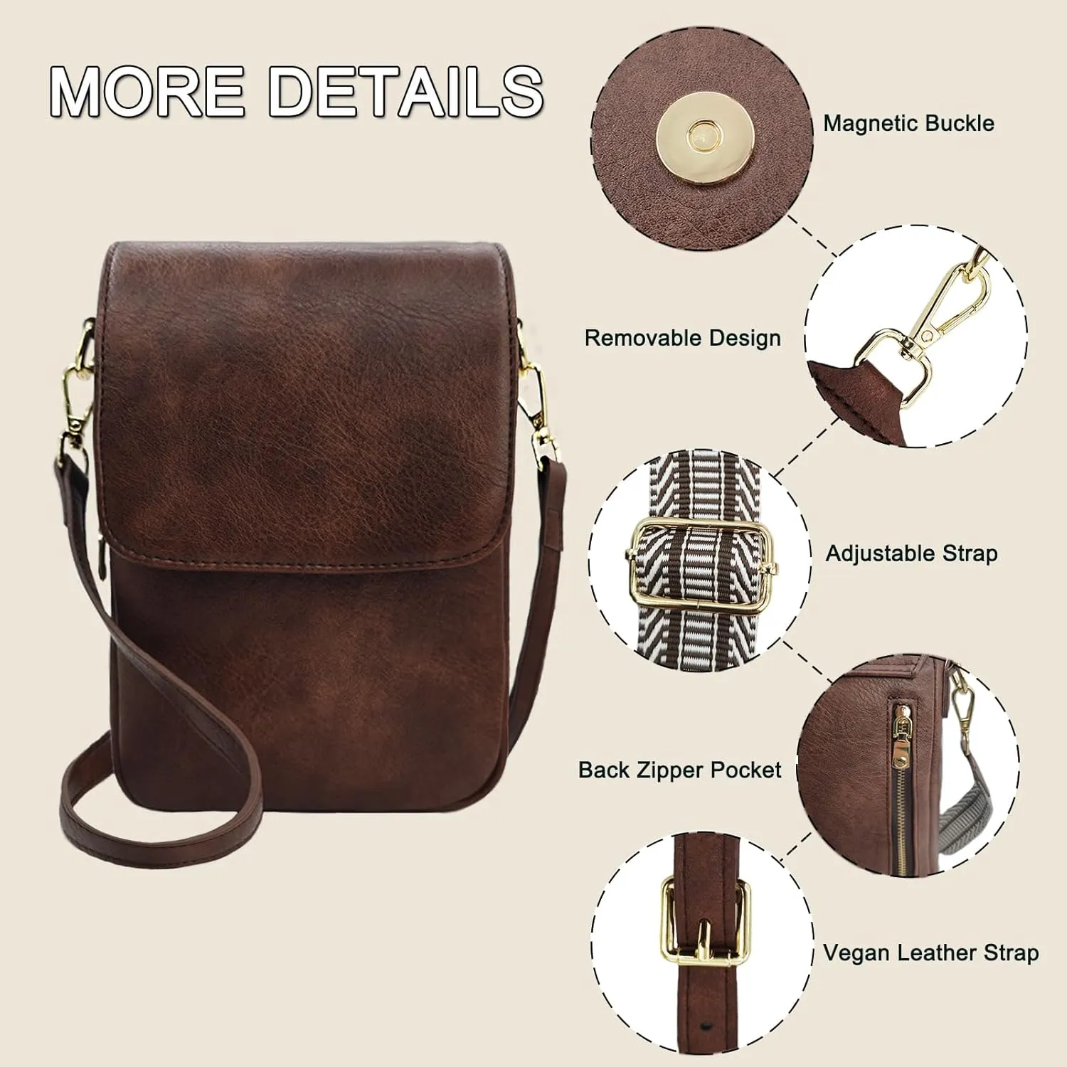 Small Crossbody Purse for Women Trendy Vegan Leather Cell Phone Bags with Card Slots & Adjustable Straps