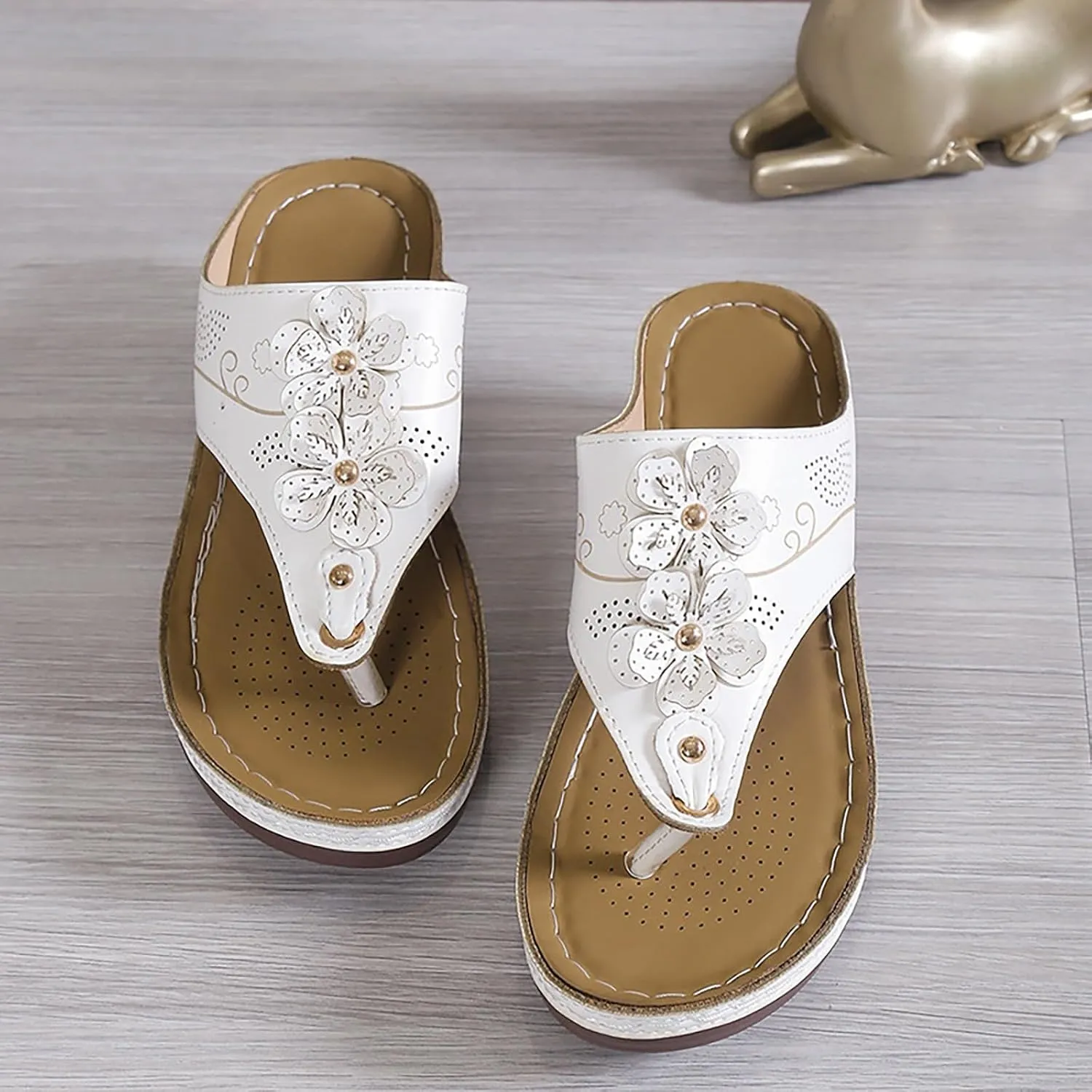 Smoneyful Womens Summer Orthopedic Sandals Arch Support Dressy Beach Wedges Casual Flip Flops Travel Comfort Anti Slip Breathable Orthotic Slip Trendy Walking Sandals